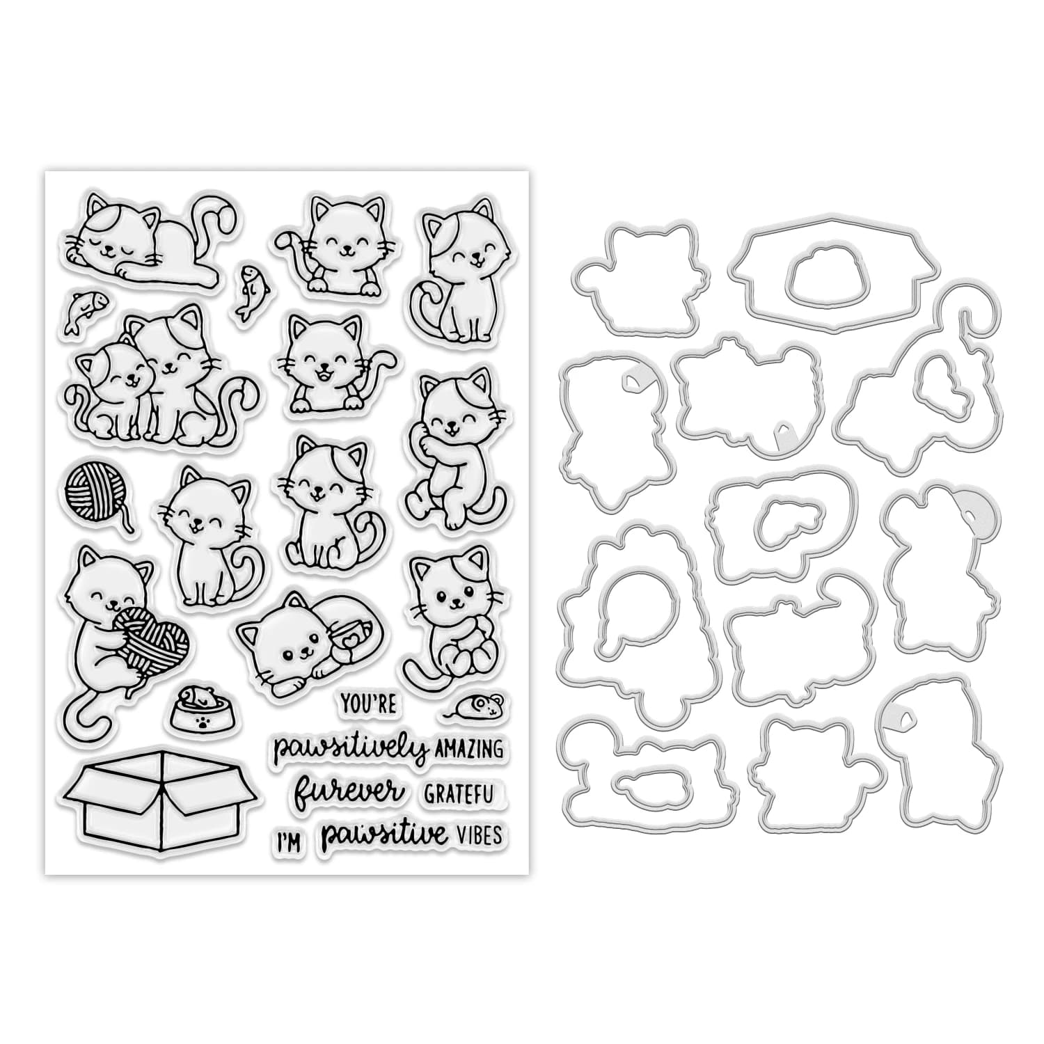 NUOVO 2025 Cat Antics Set di timbri trasparenti e fustelle in metallo per la creazione di biglietti d'auguri fai-da-te di scrapbooking