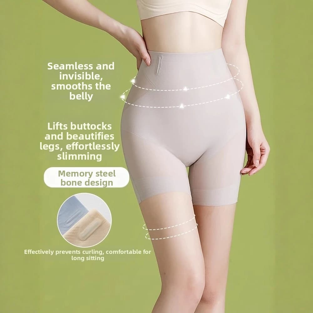 Slip Modellante Ultra Sottile a Vita Alta Senza Cuciture in Seta Ghiaccio, Pantaloncini di Sicurezza Effetto Push-Up, Contenitivi per Addome e Glutei