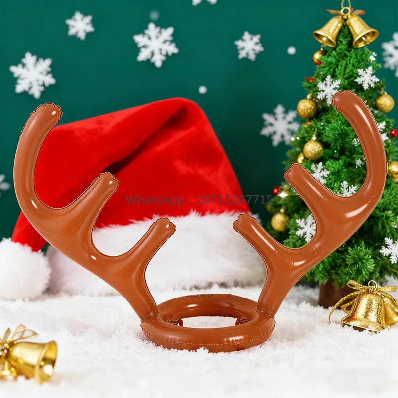 Ready-to-ship christmas inflatable antler headband reindeer horn headwear ring toss game toy