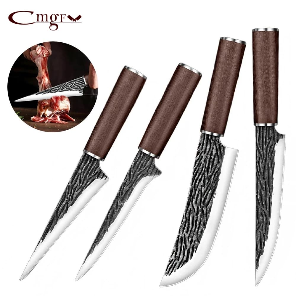 Coltello da macellaio forgiato per disossare, coltelli da disossatura in acciaio inossidabile ad alta resistenza, lama fissa con manico in legno, set di coltelli da cucina