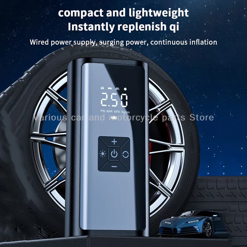 Compressore d'aria digitale wireless per auto con luce LED: gonfiatore per pneumatici e dispositivo di avviamento automobilistico