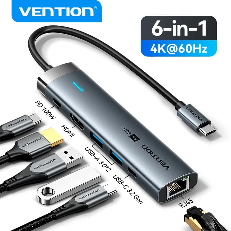 Vention USB C HUB Tipo C a HDMI 4K60Hz RJ45 PD 100W Adattatore per MacBook iPad Pro Air M2 M1 Sumsang Accessori per PC USB 3.0 HUB