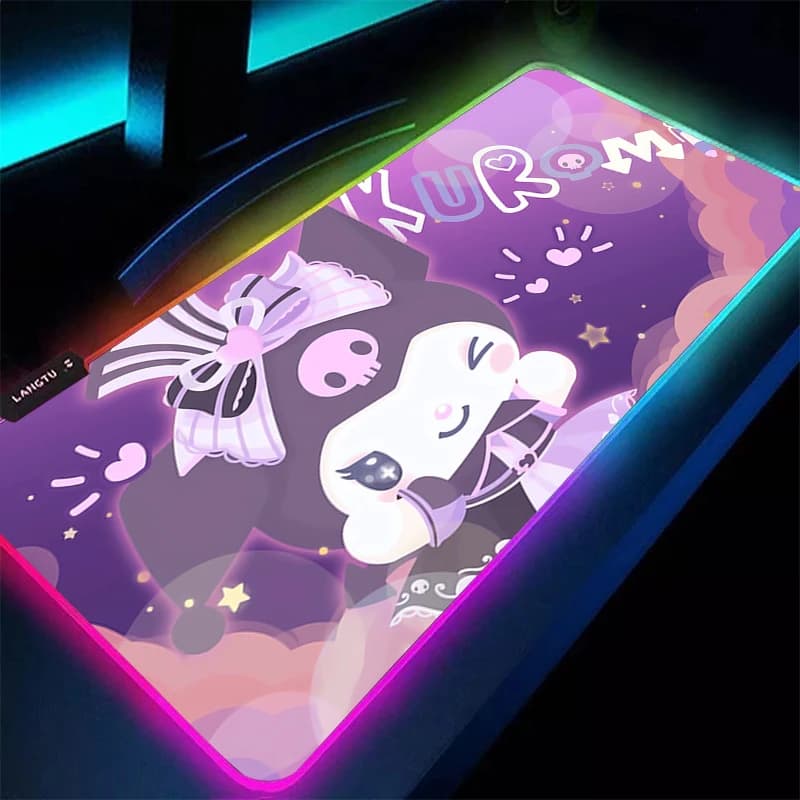 Tappetino per Mouse da Gaming RGB Grande Kuromi 90x40cm Anime PC Computer Gamer Tappetino da Scrivania Retroilluminato XXL per Laptop con Bordo Bloccato LED