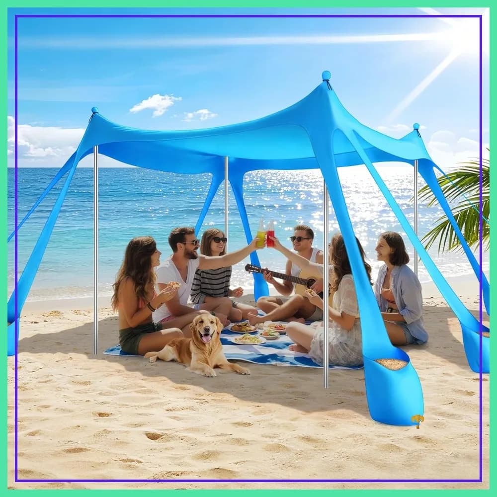 Tenda da Spiaggia Parasole UPF 50+, Gazebo Pop-Up 3x3 Metri con 8 Sacchi di Sabbia, Ombra per Esterni per Campeggio, Pesca, Picnic
