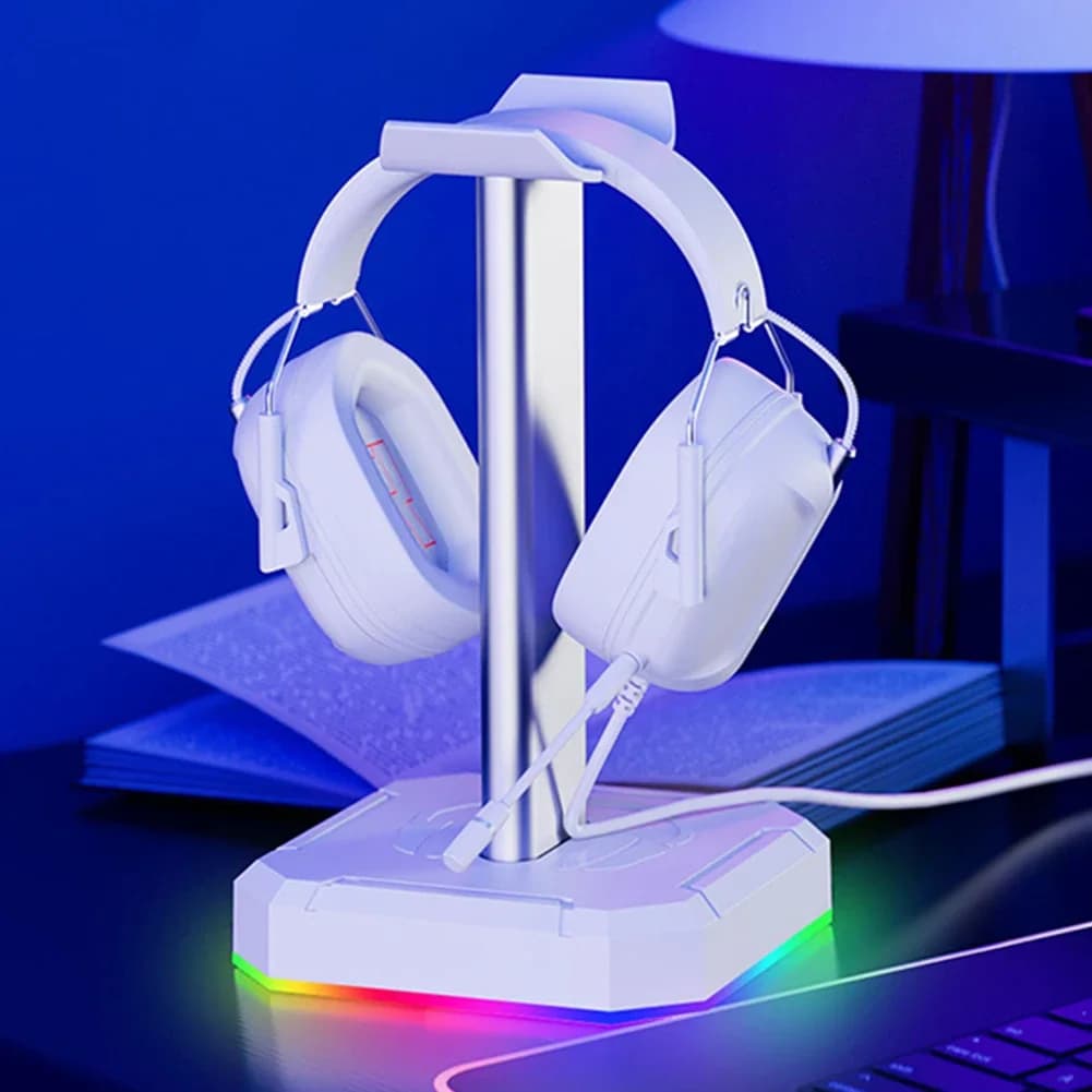 Aluminum Alloy Game Headphone Holder Space Saving Table Organizer Vertical Bracket Headphone Holder with RGB Backlight