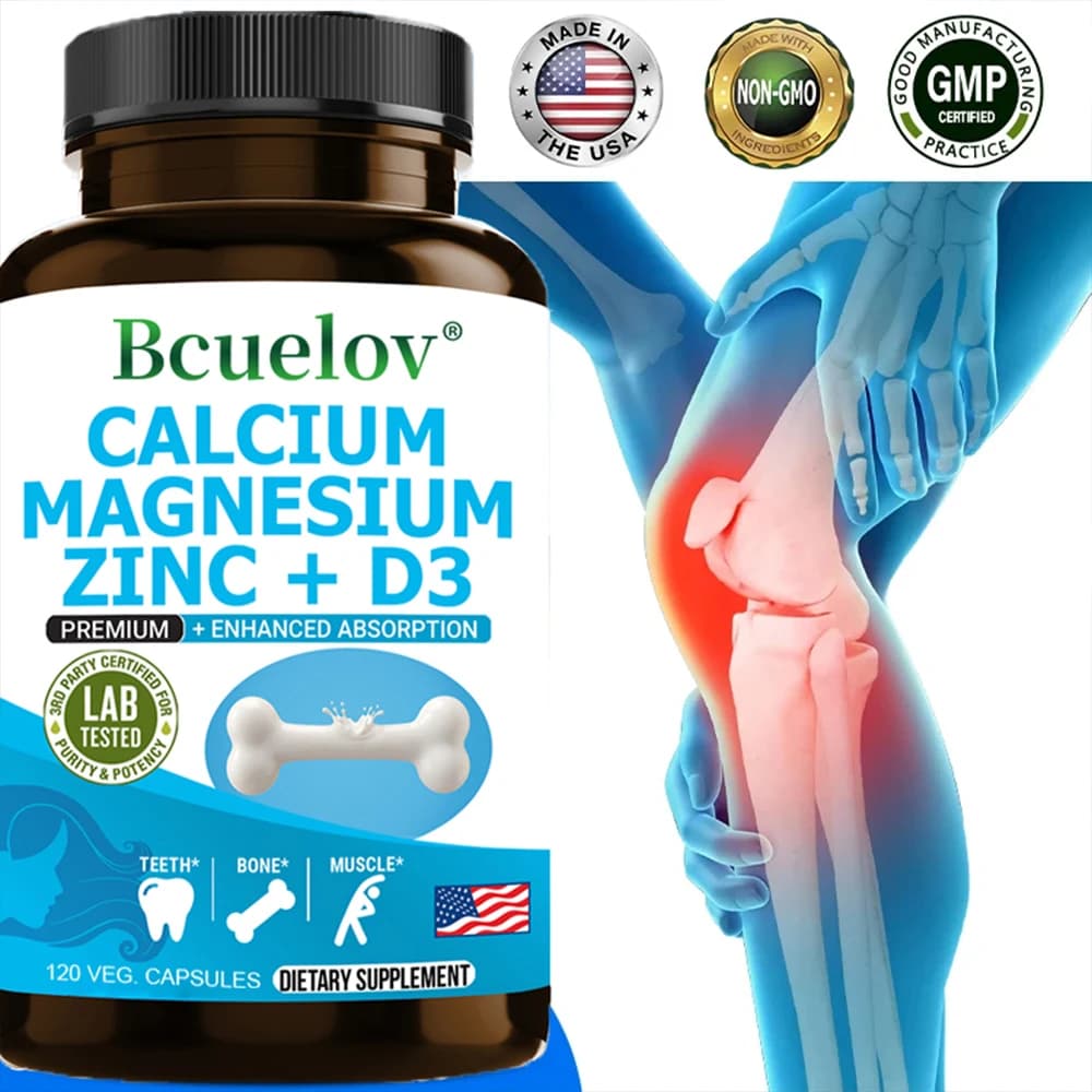 Calcium Magnesium Zinc Vitamin D3 Supplement - Bones Teeth Muscles Nerves Metabolism Protein Synthesis Immune System