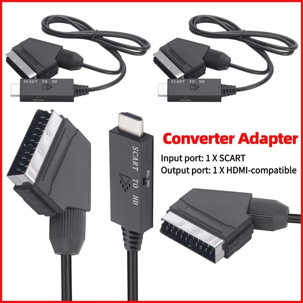 Converter Cables compatible with SCART to HDMI Micro USB Cable DC 5V Audio Converter Adapter 1080P for HDTV/DVD set-top box