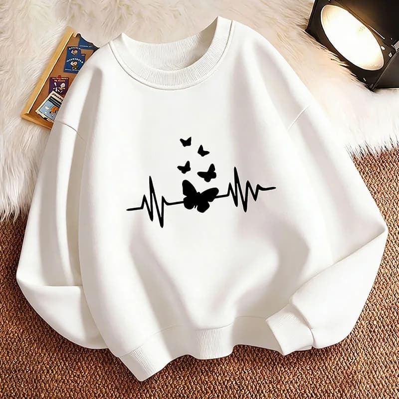 Felpa con Cappuccio Vintage con Cuore e Farfalla per Bambini, Pullover Casual per Ragazzi e Ragazze, Autunno Primavera