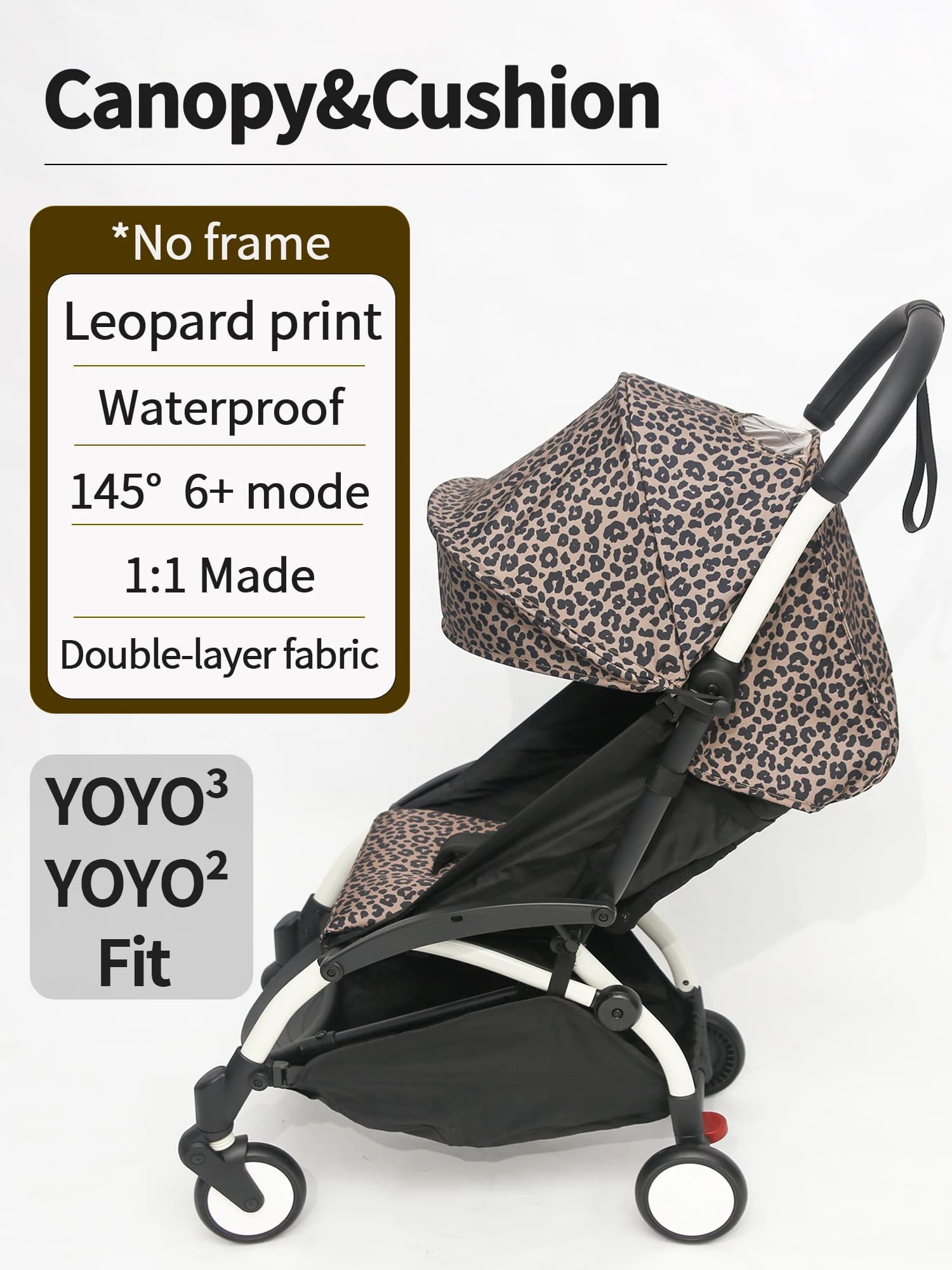 6+ Tettuccio e materasso adatti per YOYO3 YOYO2 YOYA Tessuto addensato impermeabile Stampa leopardata Cuscino parasole Accessori per passeggino