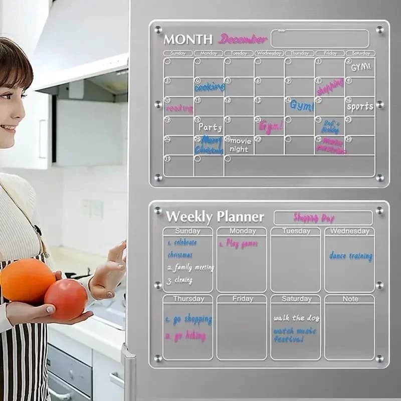 Adesivo magnetico per frigorifero Calendario acrilico trasparente Pianificatore settimanale Programma magnetico Lavagna riutilizzabile Menu messaggio frigorifero Gadget