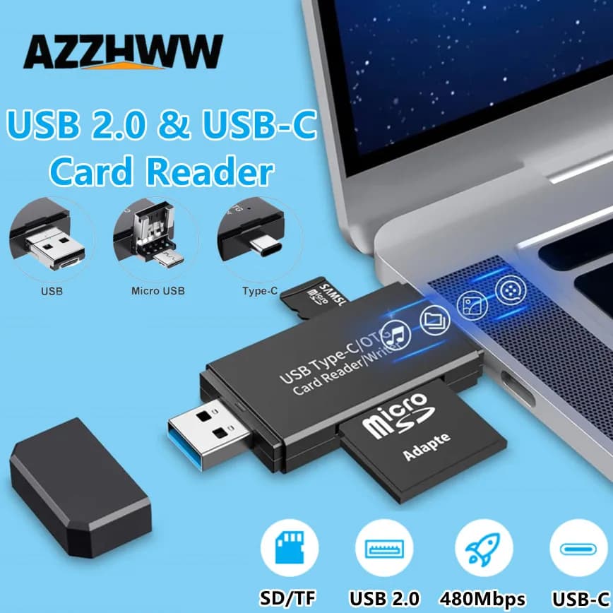 Lettore di schede di memoria Lettore di schede SD 5 in 1 Adattatore per lettore di schede Micro SD USB 2.0 e USB C per lettore di schede di memoria SD/Micro SD/SDHC/MMC