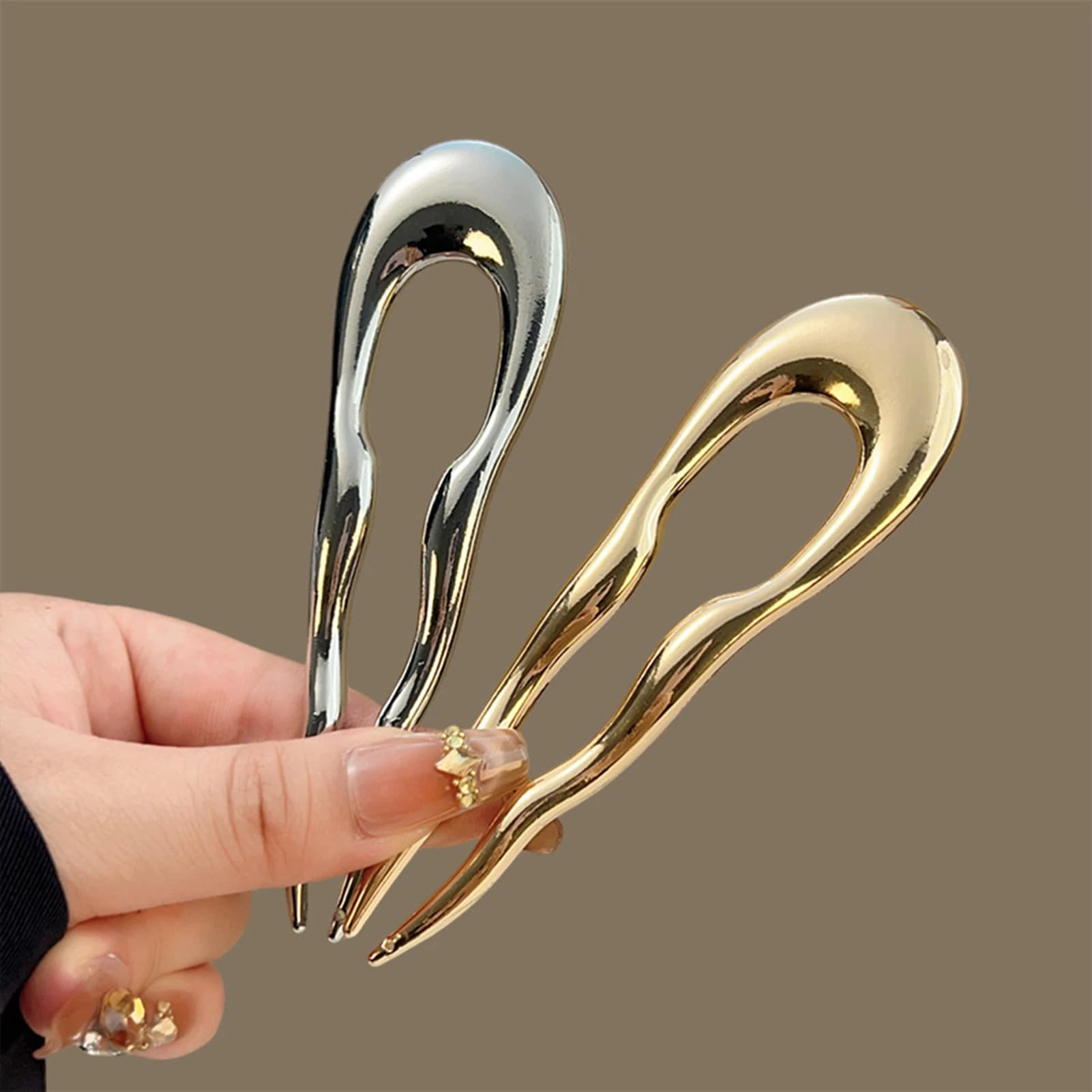 Fermagli per capelli semplici in lega metallica a forma di U, doppi fermagli a spirale per acconciature, strumenti per acconciature a chignon in stile antico per donna