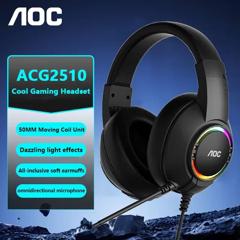 Choice AOC Dynamic RGB Gaming Headset with Mic Over-Ear Headphones 7.1 Surround Sound Headset PC PS4 PS5 for Game Movie Music
