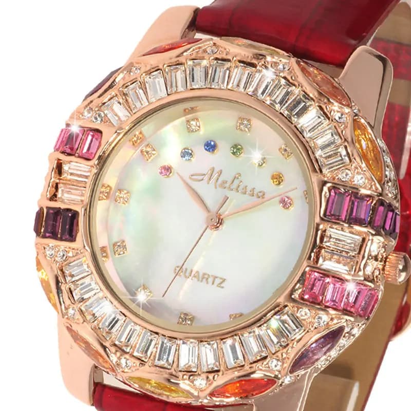 MELISSA Orologio da donna con zaffiro, lussuoso movimento al quarzo giapponese MIYOTA, cinturino in pelle impermeabile, orologio con diamanti e strass F1546