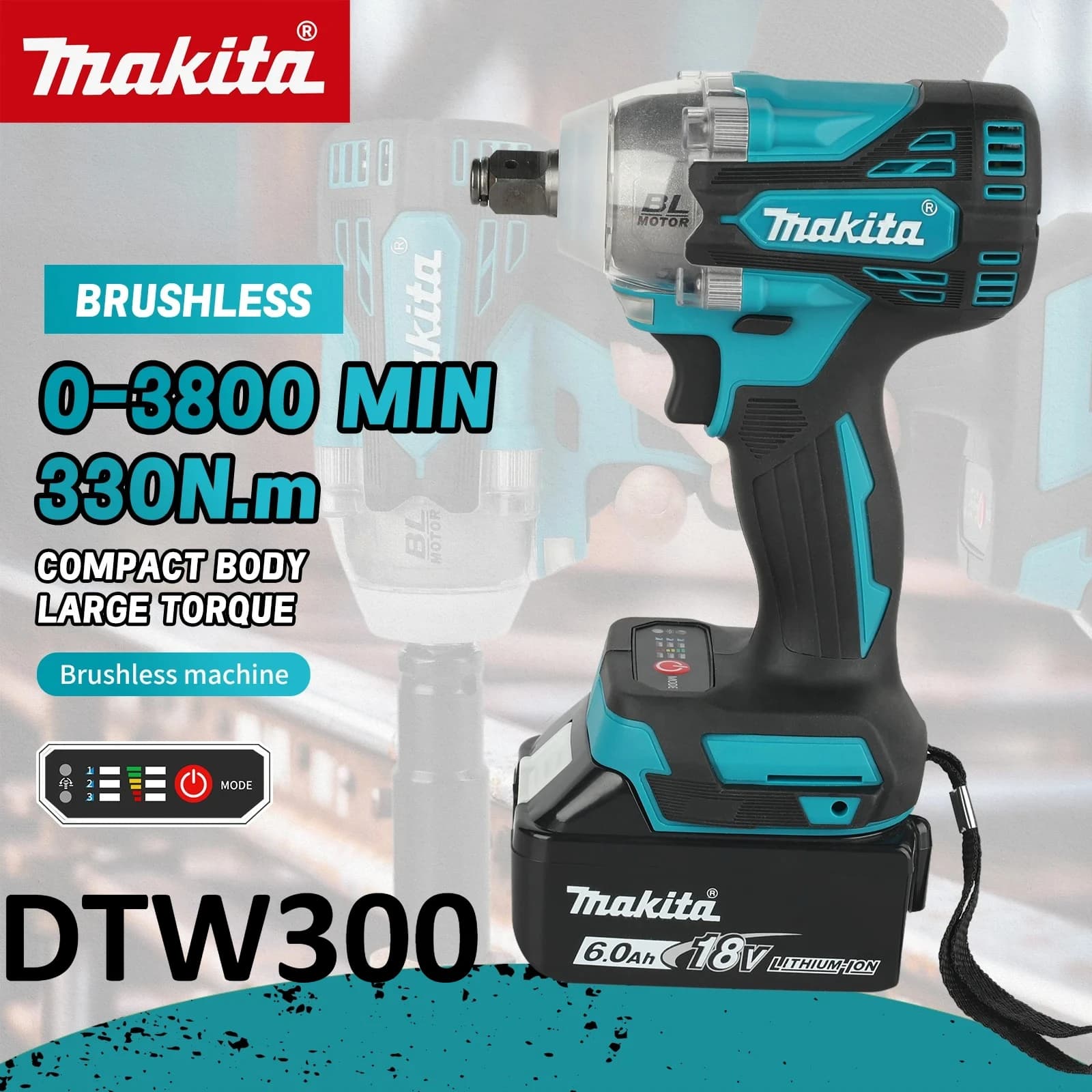 Makita DTW300 18V Tool Set Brushless Power Large Cordless Wrench 330Nm Torque Wind Cannon Remove Tire Lithium Auto Repair