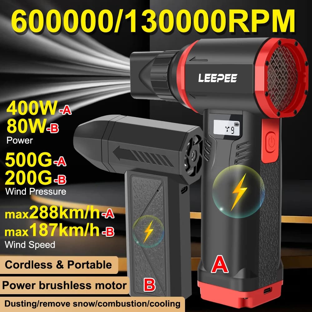 Compressore d'aria portatile per auto Soffiaggio della neve Pulitore per spolverino 600/130.000 giri/min Turbo Ventilatore Ventilatore d'aria Pompa elettrica senza fili