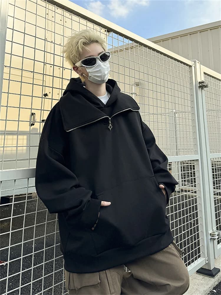 Felpa con cappuccio americana da uomo, stile streetwear, con zip, pesante, oversize, casual, alla moda, per giovani