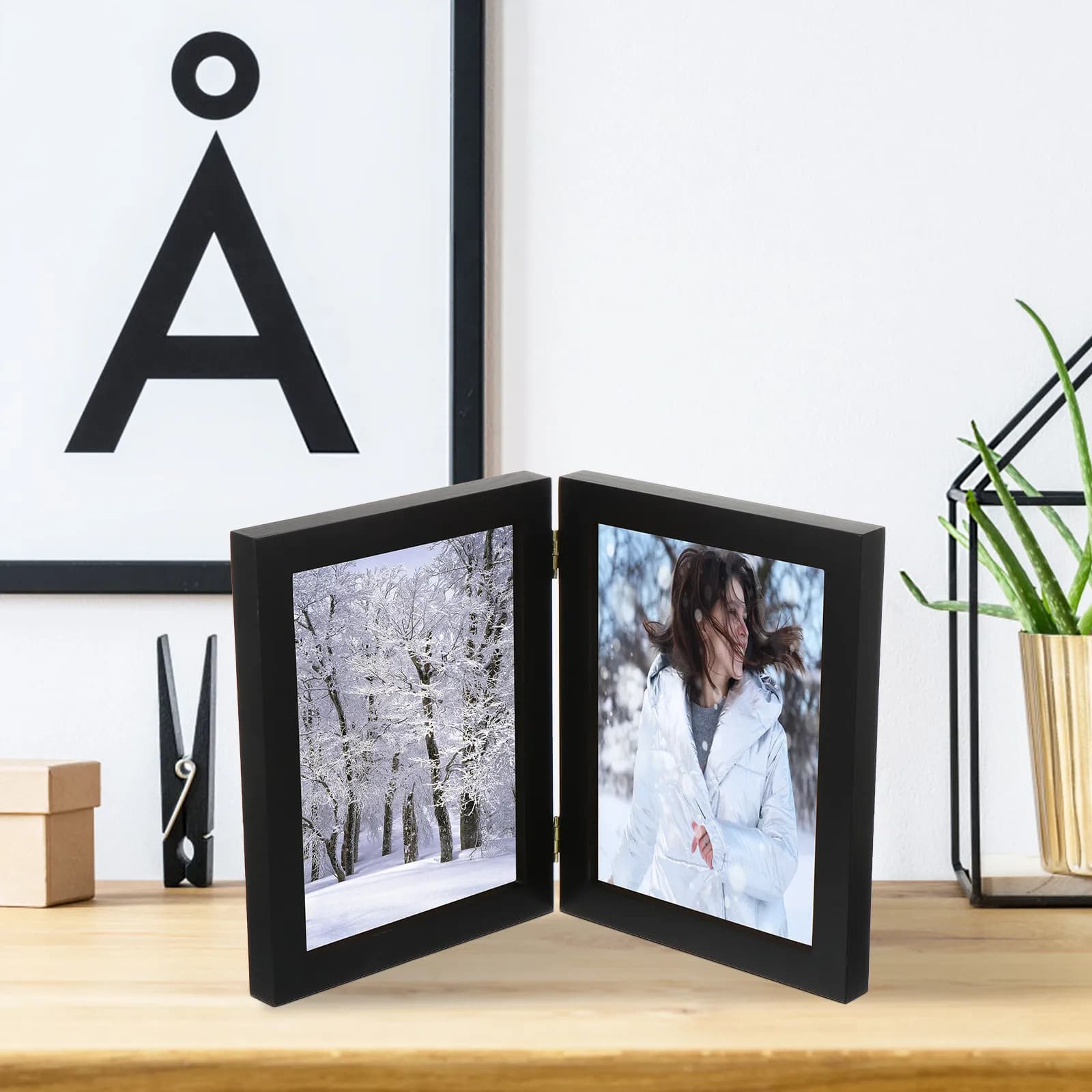 Premium Wooden Folding Photo Frame Solid Wood Hinged Picture Holder for Living Room Bedroom Desk Decoration Commemorative Gift
