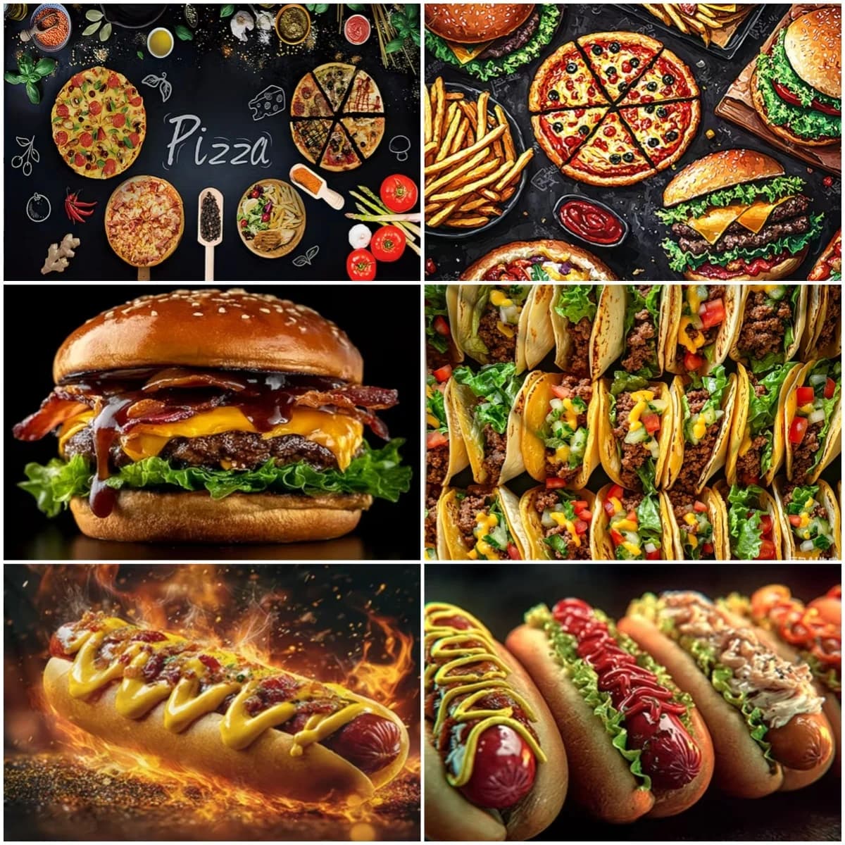Fast Food Hot Dog Theme Party Decorations Backdrop Hamburger Taco Background Restaurant Banner Baby Shower Supplies Kids Gifts