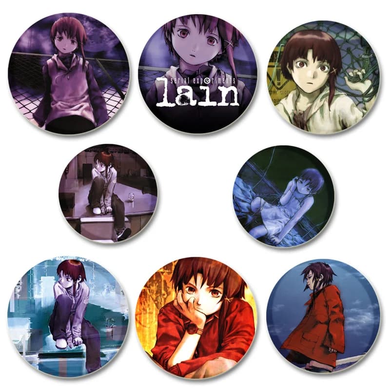 Esperimenti seriali Spilla Lain Spilla rotonda a scatto carina per cartoni animati per zaino Accessori per vestiti Collezione anime Decorazione distintivo