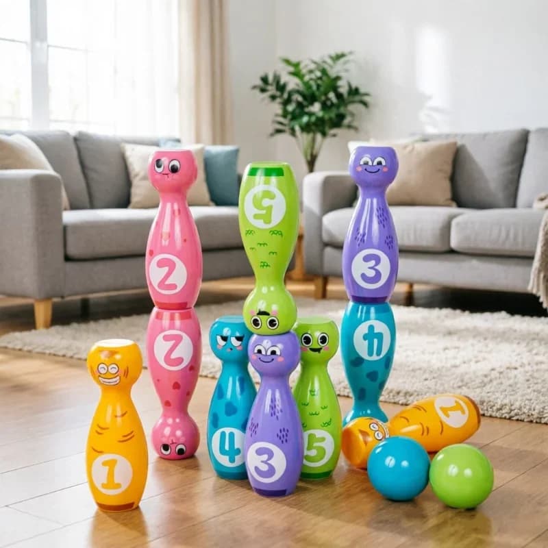 Cartoon Expression Bowling Set Pad Printing Surface Wear Resistant Gift Box Packaging Indoor Family Interactive Leisure Game