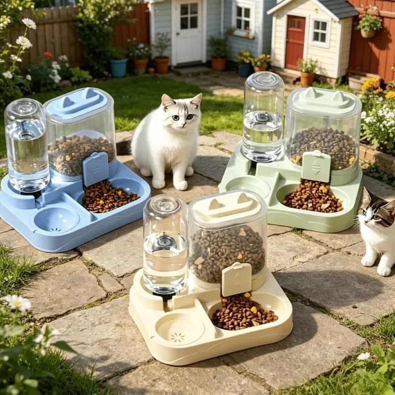 Ww-Durable Plastic 2-in-1 Automatic Pet Feeder Water Dispenser Large Capacity Food Water Bowl for Cats Dogs