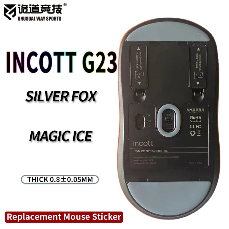 InsolitoWaySports Mouse Pattini Piedi Incott G23 Superficie curvata PTFE Anti collasso Multistrato Magic Ice Silver Fox