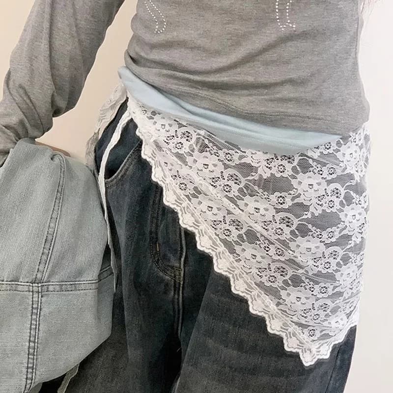 Lace skirt, Women's skirt, Short skirt triangular, Half skirt, Apron, Soft lace, Russian style