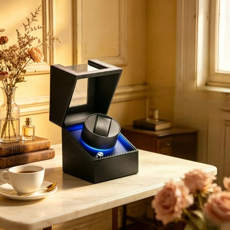 Leather Automatic Watch Winder Box Quiet Anti-Magnetic Rotating Display Case with Interval Settings for Men Storage Organizer