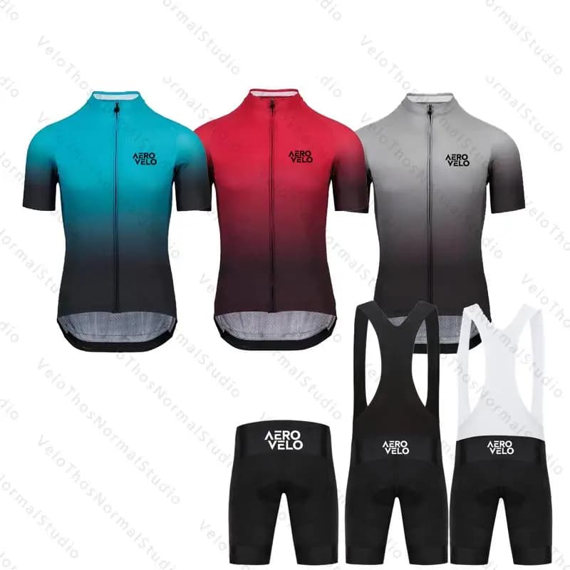 AERO VELO Cycling Set Short sleeve Jersey Kit and Bib Shorts Pro Race Bicycle Clothing Suit Summer MTB Ropa Maillot Breathable