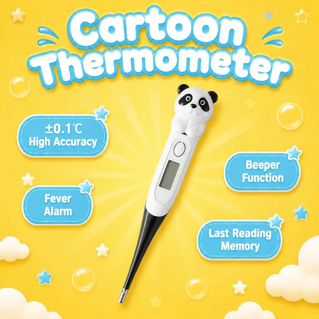Cartoon Animal Digital Thermometer for Kids Fast Reading 60 Seconds ±0.1℃ Accuracy Fever Alarm Beeper Last Memory Recall