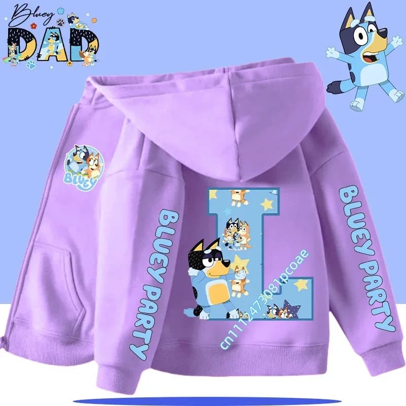 Nuova Felpa con Cappuccio e Zip per Bambini 2026 con Stampa Lettere A-Z, Blu, per Ragazzi e Ragazze, Top Casual, Cappotto Invernale e Autunnale
