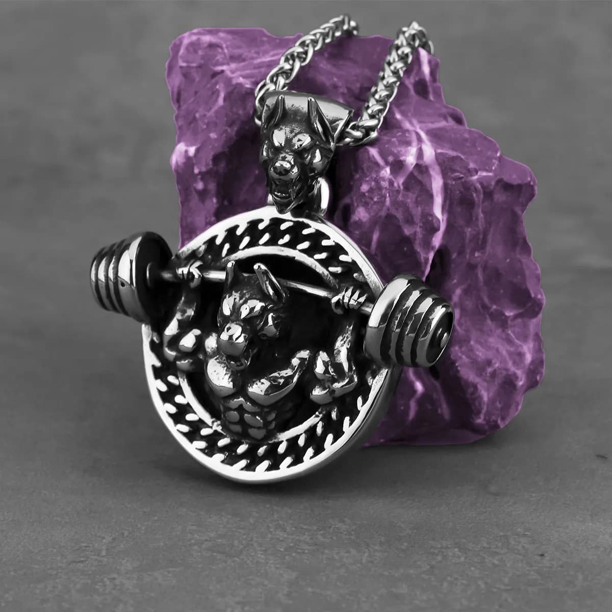 Creative Design Barbell Fitness Necklace Gothic Masculine Men's Stainless Steel Animal Dog Shape Pendant Biker Party Club Gift