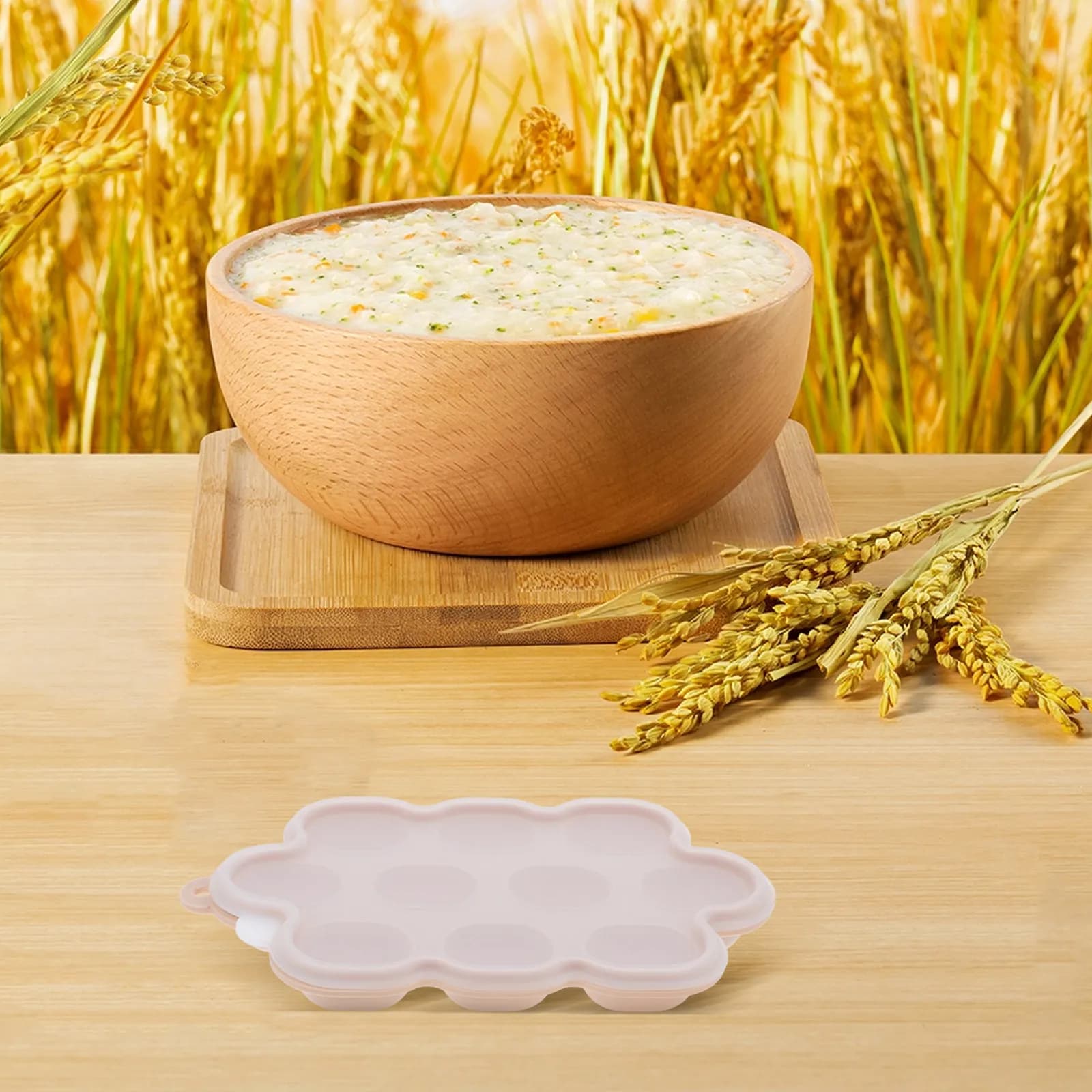 Vassoio in Silicone Antiaderente per Alimenti per Bambini, Stampo per Cubetti di Ghiaccio Adatto al Congelatore con Coperchio per Soluzioni di Conservazione e Produzione Fai-da-Te di Ghiaccio in Casa e in Cucina