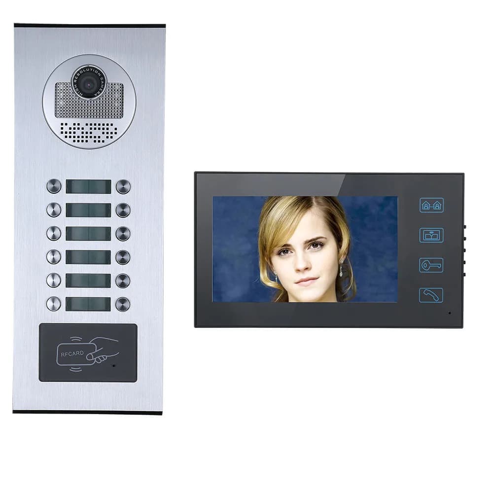 Pulsante a sfioramento 7 "9 Videocitofono per appartamento/famiglia Sistema citofonico RFID IR-CUT HD 1000TVL Telecamera per campanello con 12 pulsanti