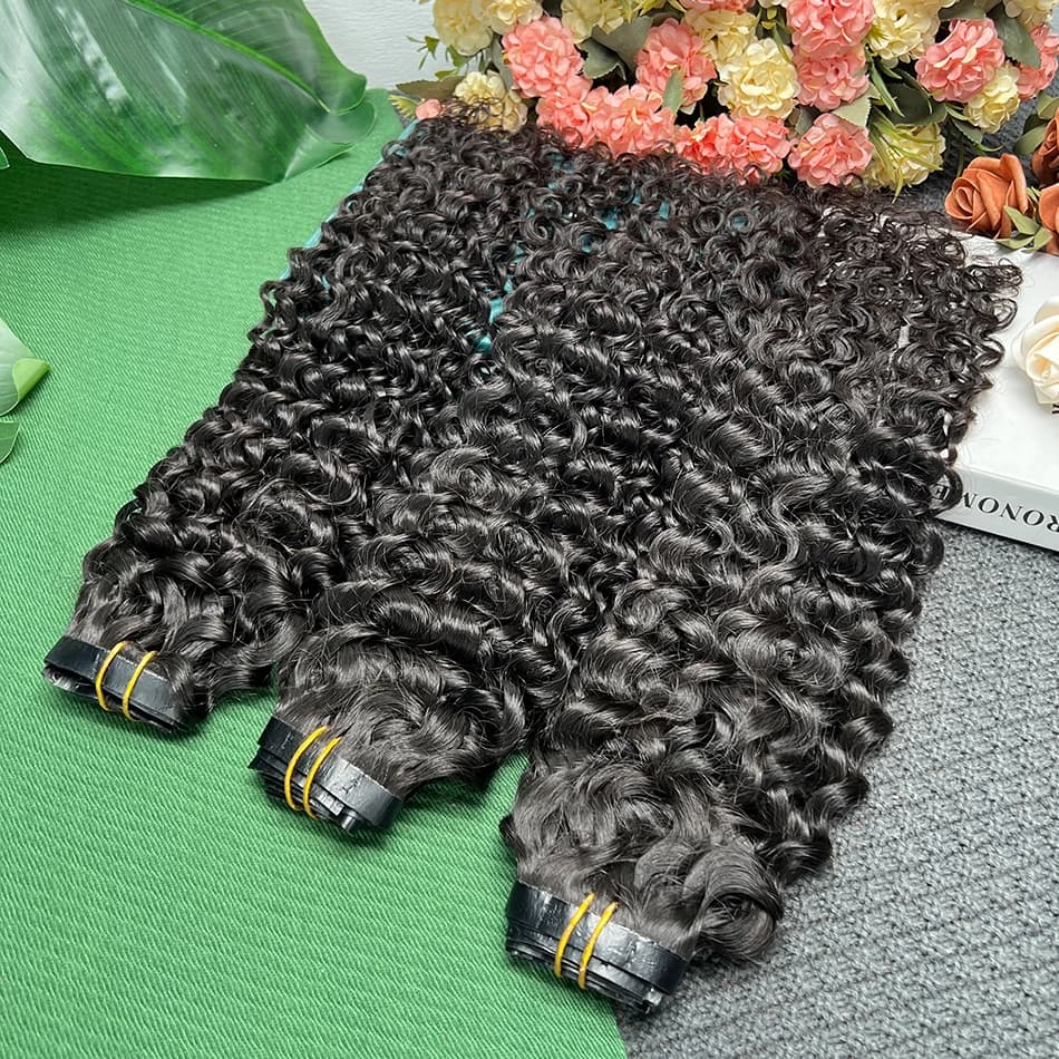 Extensioni per capelli ricci profondi con clip, 100% capelli umani, trama invisibile in PU, non trattati, 100 grammi, 7 pezzi/set # Colore Nero Naturale 1B