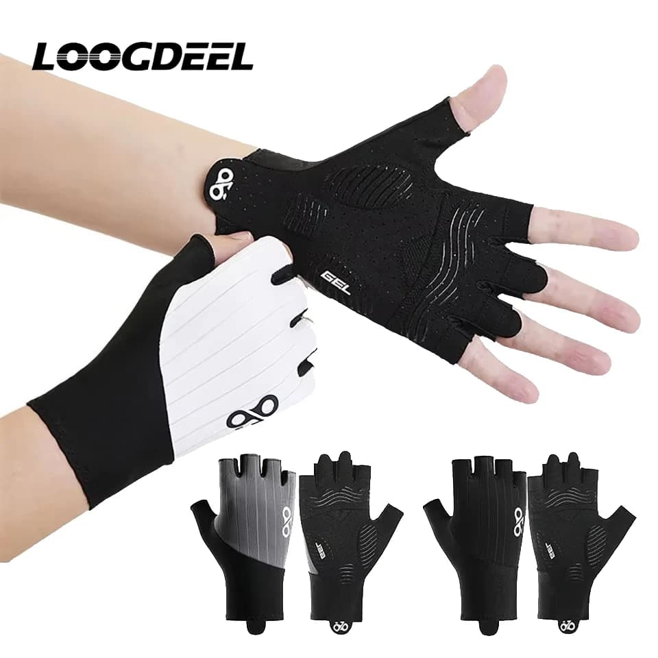 LOOGDEEL Breathable half finger gloves for mountain bikes and road bikes, outdoor sports gloves, fitness, anti-slip, shockproof
