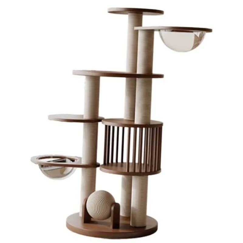 Grande albero per gatti con capsula spaziale multilivello in legno massello per gatti Albero per gatti in sisal verticale con letto per gatti integrato Design salvaspazio