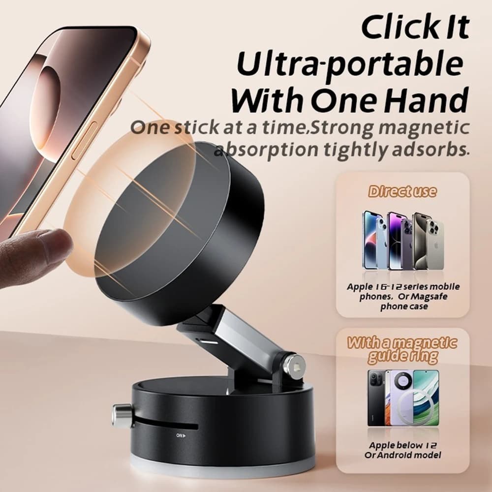 Supporto girevole pieghevole con ventosa magnetica a vuoto Ventosa bifacciale per supporto universale per telefono cellulare con supporto girevole per vuoto