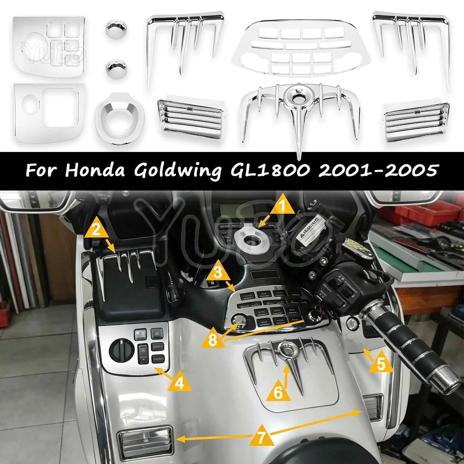 Motorcycle Chrome Gas Tank Door Trim For Honda Goldwing GL1800 2001-2005 GW Gold Wing Glove Box Accent Trim Radio Panel Accent