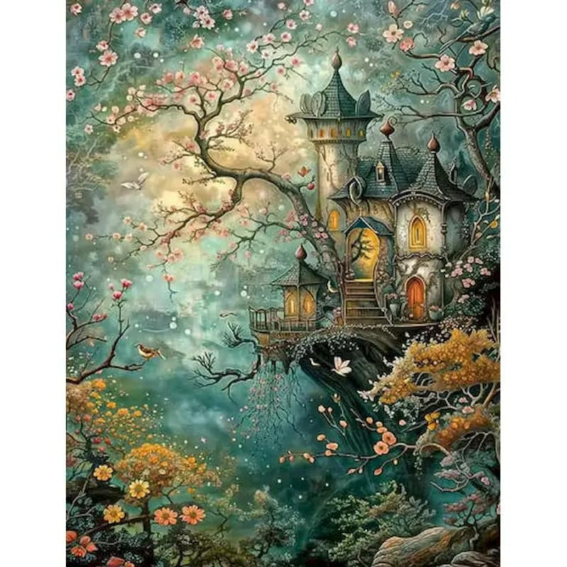 DIY Paint By Numbers Kit Decorative Paintings Landscape for Beginner Fairy Tale Castle Acrylic on Canvas Original Gifts
