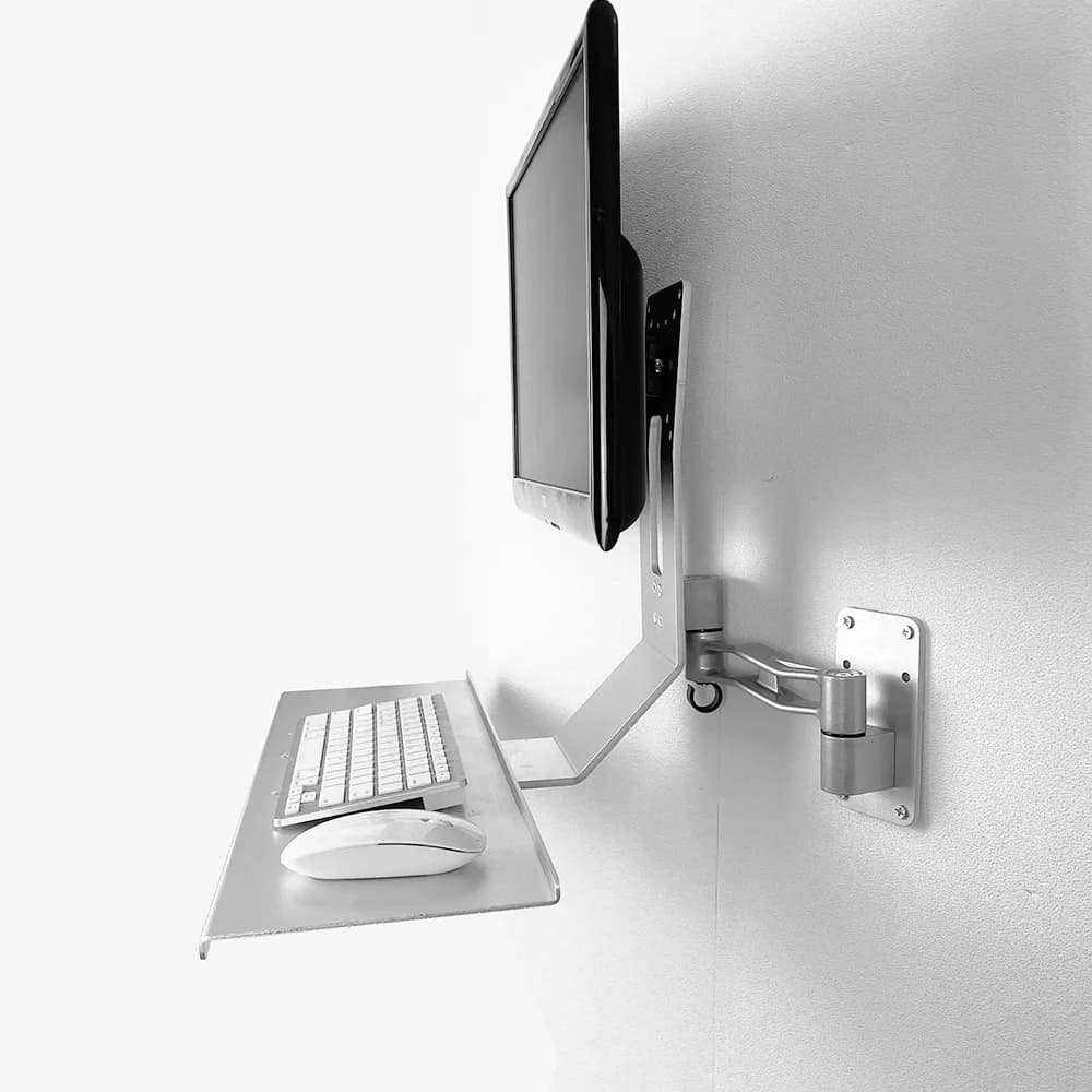 Nuovo Supporto a Parete per Postazione di Lavoro Sit-Stand con Braccio e Supporto VESA, Vassoio Porta Tastiera e Supporto Monitor