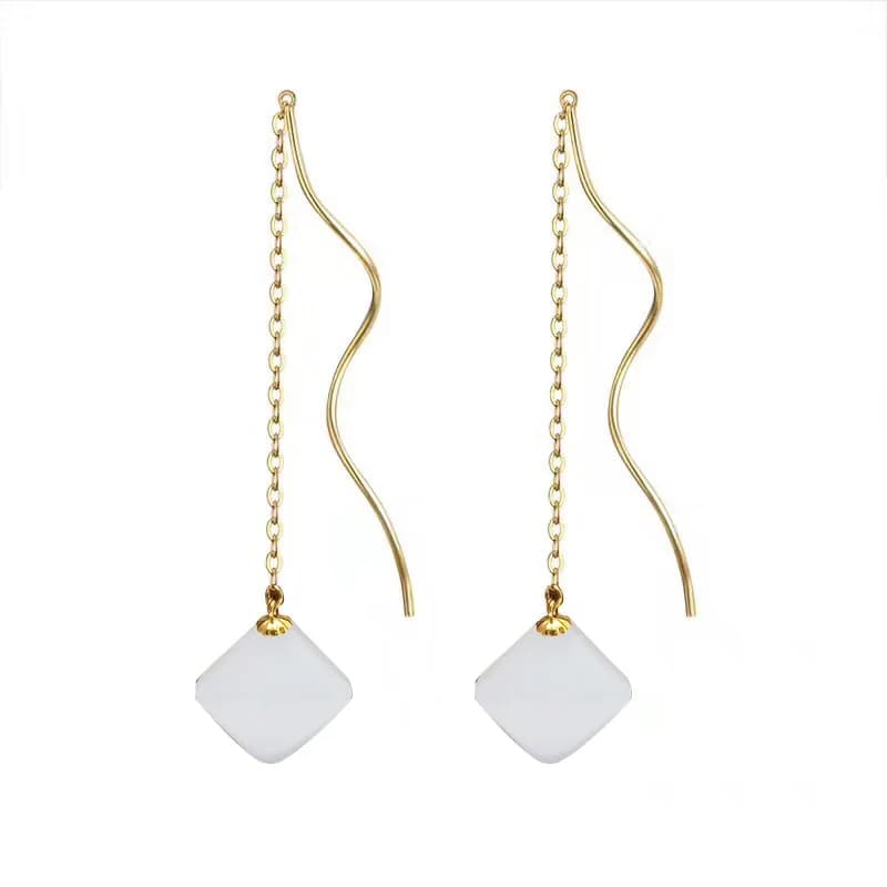 SHILOVEM Orecchini a bottone in giada bianca oro 18 carati Nuovo regalo di compleanno di Natale Moda all'ingrosso Donna 11mm yze111199by