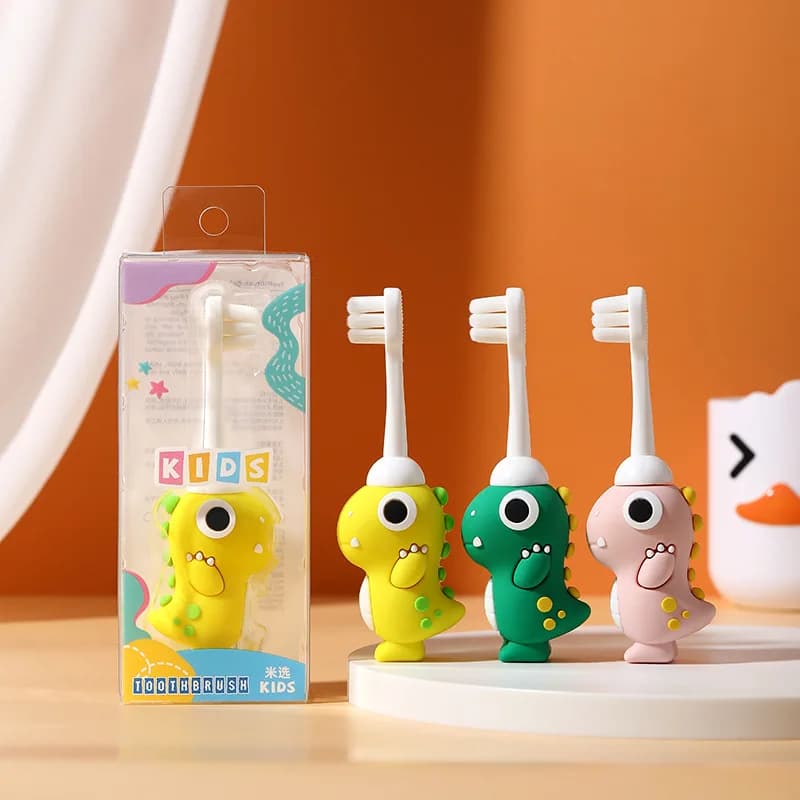 Spazzolino da denti per bambini Confezione singola Dinosauro simpatico cartone animato Spazzola a setole fini antiscivolo Denti morbidi per bambini e pulizia orale