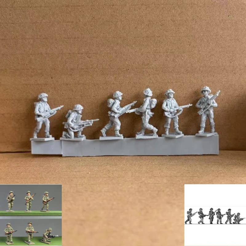 Kit Modellino in Resina Scala 1/72, 6 Figure di Fanteria Britannica in Pattuglia della Seconda Guerra Mondiale, Non Dipinte