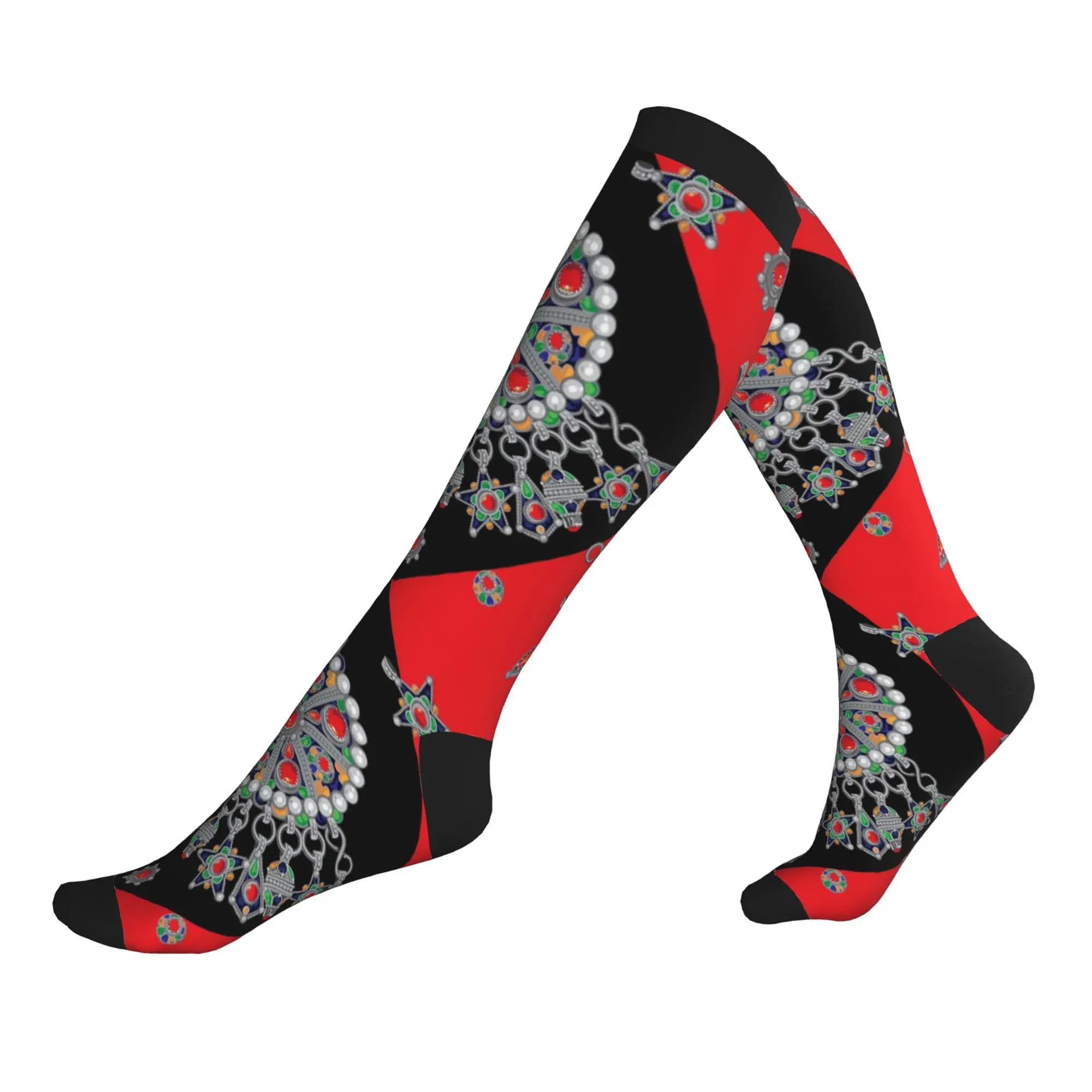 Calze Sportive a Compressione con Stampa Stile Kabyle per Uomo e Donna, Elastiche, Estive, Autunnali e Invernali, con Motivo Tappeto Marocchino