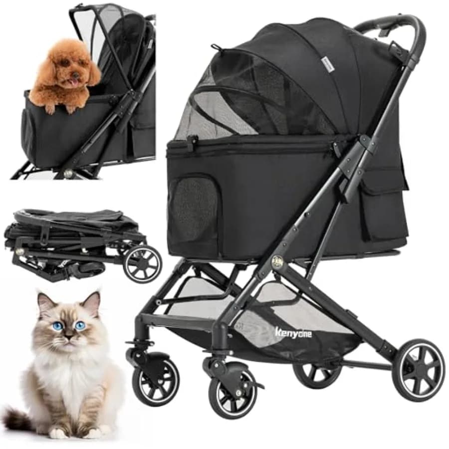 Medium Dog Stroller, Pet Stroller for Medium Dogs Up to 55lbs, Lightweight Aluminum Frame, One Click Folding, Large Cat Strolle