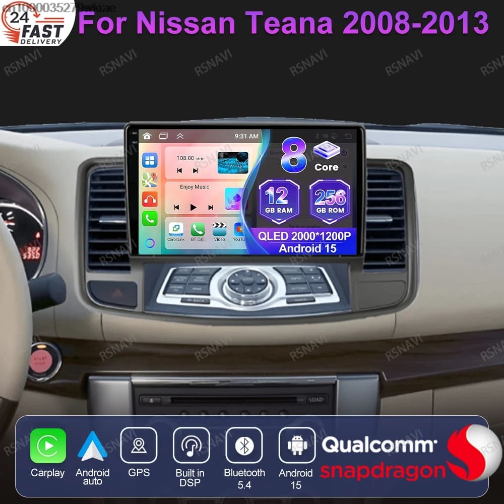 Android 15 For Nissan Teana 2008-2012 2013 Multimedia AI Voice WIFI+ 4G LTE IPS NO 2DIN 9/10 Inch Carplay Autoradio 360 Camera