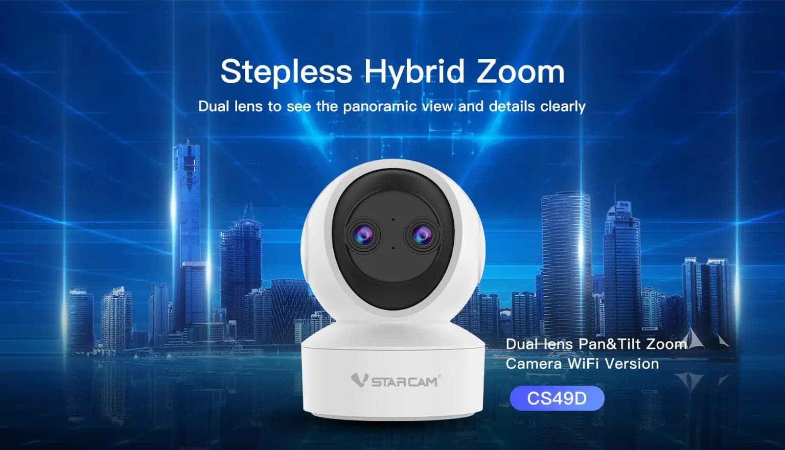 Vstarcam CS49D 3MP 1296P Dual Lens PTZ IP Dome Camera AI Humanoid One Key Call Home Security CCTV Cry Detection Baby Monitor