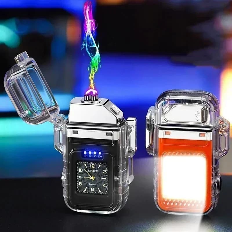 Nuovo orologio impermeabile accendino antivento USB al plasma ricaricabile accendino accendisigari portatile esterno orologio da uomo regalo